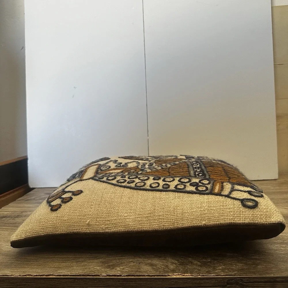 Vintage Handmade Aztec Tribal Peruvian Crewel Embroidered Throw Pillow Cover